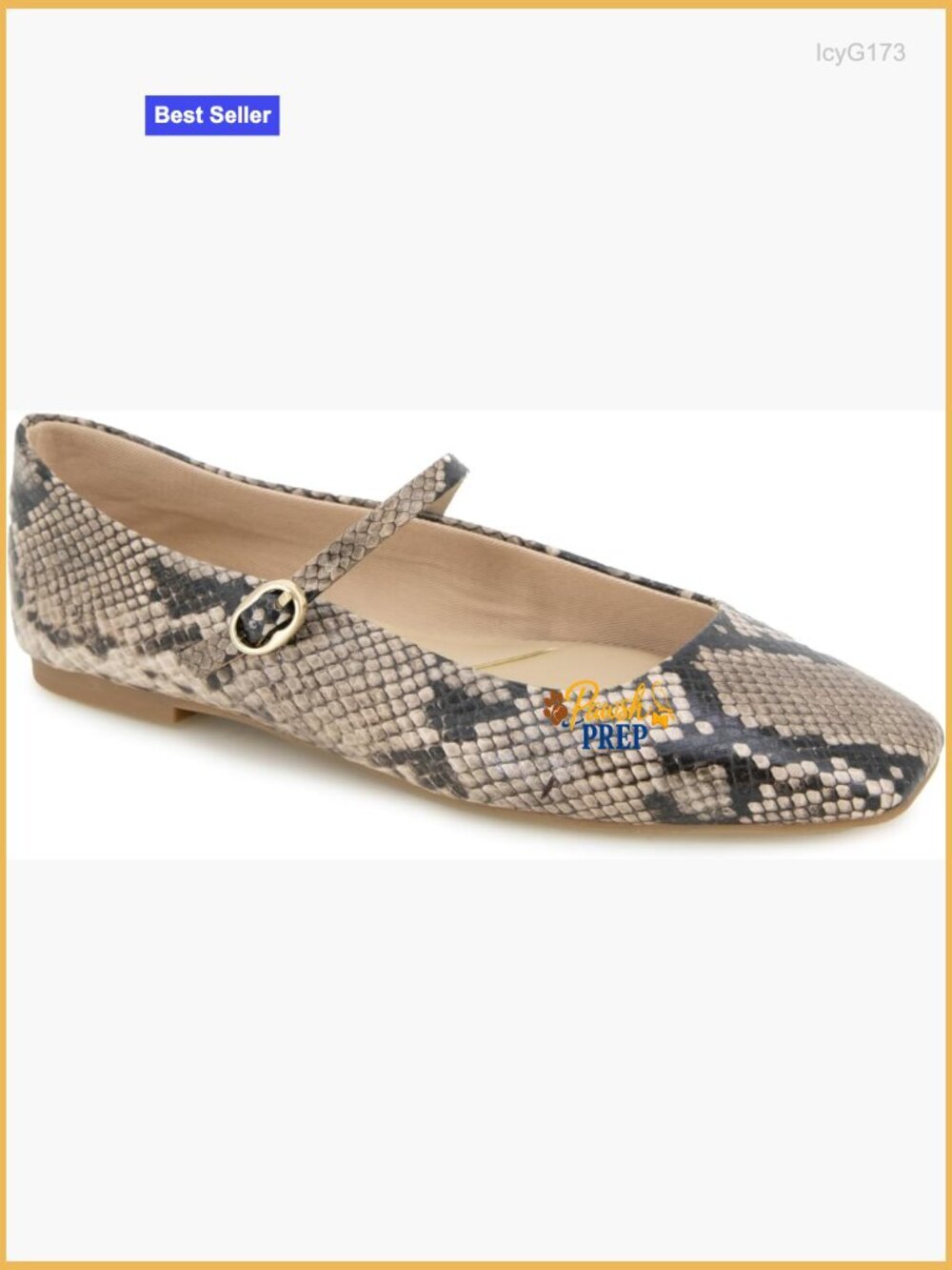 Square-Toe Mary Jane Flat with Comfort Insole and Snake Print